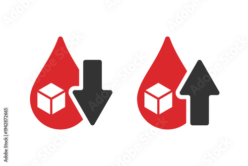 High and low blood sugar icons set. Blood sugar level graphic signs isolated on white background. Vector illustration 