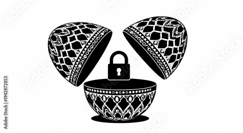 Intricate patterned globe opens to reveal a locked padlock, symbolizing security and protection.