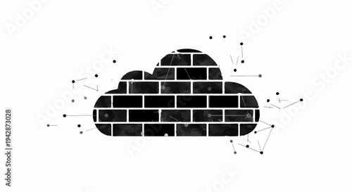 Digital cloud secured by brick wall and network connections