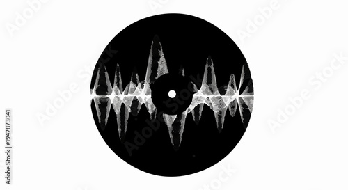Abstract sound wave graphic on black vinyl record