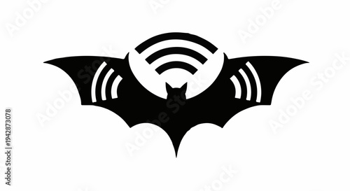 Creative bat silhouette with wireless signal waves, symbolizing technology and nature connection.