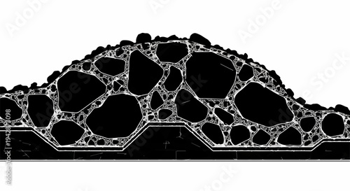 Cross-section illustrating porous rock formation with trapped air pockets.