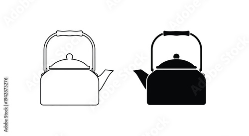 Black and white line art illustration of two simple kettle designs side by side on a plain white background.