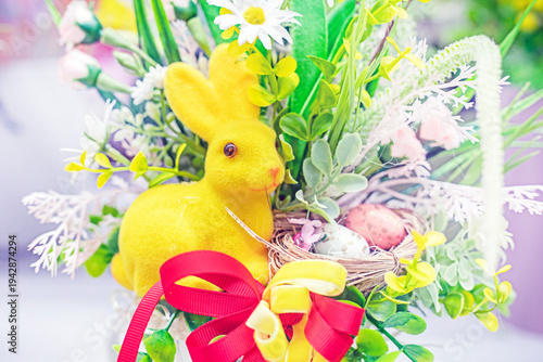Photos Easter spring bouquet with a yellow Bonnie bunny