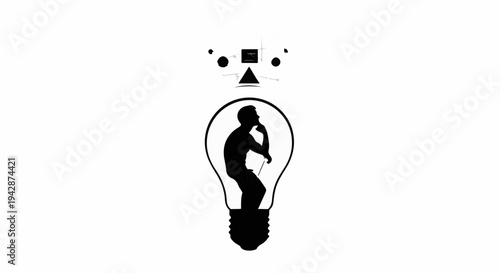 Silhouette of a person inside a lightbulb, symbolizing a brilliant idea emerging.