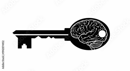 Key with brain inside unlocks ideas and innovation