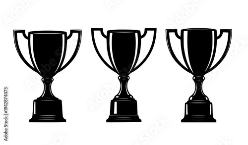 Trophy cup silhouettes vector set winner award champion cup collection