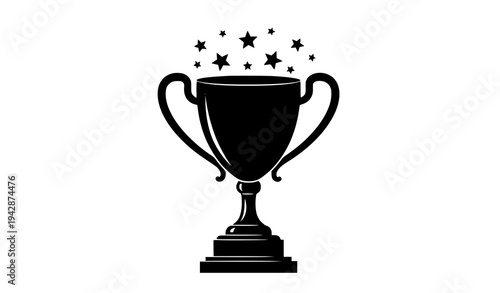 Champion trophy cup silhouette vector illustration award symbol with celebration stars