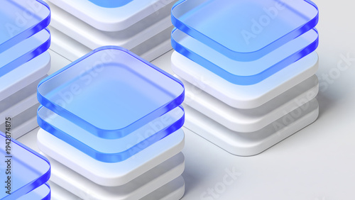 Abstract shapes. Glassmorphism. Blue color. 3d illustration.