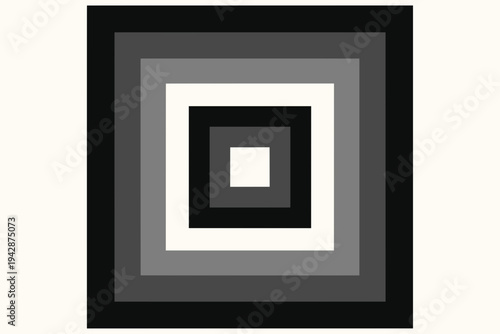 Black gray and white concentric square abstract geometric background. Flat vector monochrome nested frame optical illusion pattern. Minimal modern graphic wallpaper design