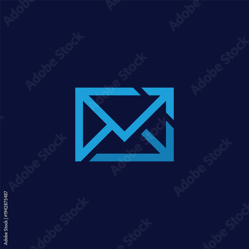 Minimalist blue email icon on a dark blue background, representing communication and digital messaging