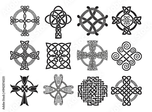 Black intricate Celtic knotwork designs vector set isolated on white background