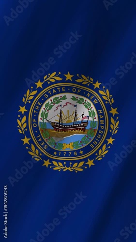 Vertical New Hampshire Flag Waving, 4K High Quality Realistic Motion