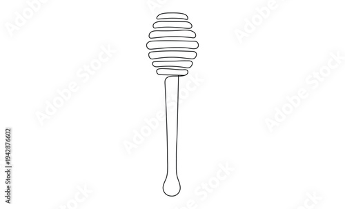 Simple black line art drawing of a kitchen honey dipper utensil isolated against a white background