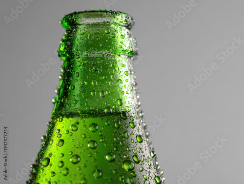 Close-Up of a Green Bottle with Water Droplets