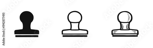 Rubber Stamp Icon Set: Official Document Approval Mark and Seal Symbols for Business and Administration