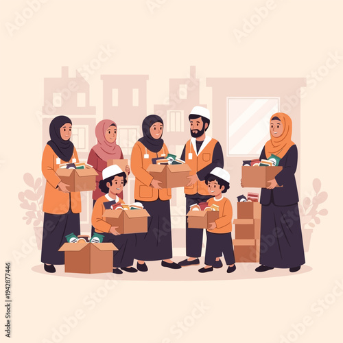 Volunteers distributing packages of supplies to those in need