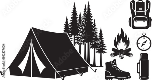 Camping gear and equipment for outdoor adventure travel