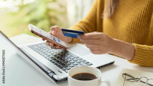 Secure Online Payment with Credit Card and Mobile Banking on Laptop
