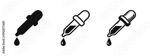 Dropper Pipette Icon Set: Liquid Drop Symbols for Science, Laboratory, and Medical Use in Various Styles