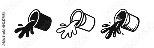 Spilled Paint Can Icon Set: Artistic Liquid Splash and Messy Pour Symbols for Art and DIY Projects