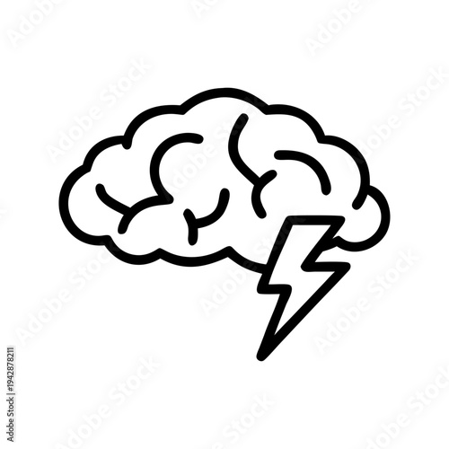 Brainstorm idea concept vector icon, thinking brain with lightning bolt