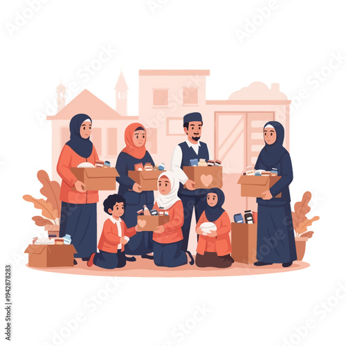 Muslims Donating Goods to People in Need for Community Support