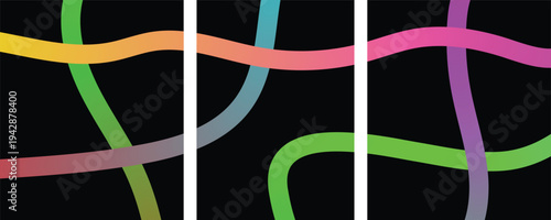 Vibrant multicolored wavy lines on a black background