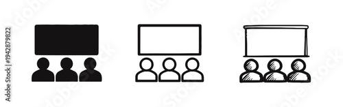 Presentation and Audience Icons Set - Group of People Watching a Screen Symbol