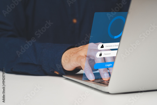 Online login security concept with laptop and user interface.