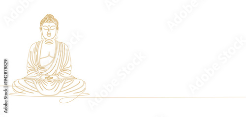 Golden Buddha of illustration vector	 with line art style
