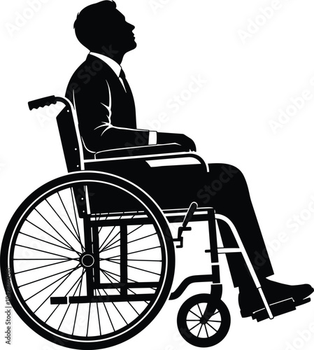 Man in wheelchair silhouette illustration isolated on white background representing disability, mobility assistance concept design