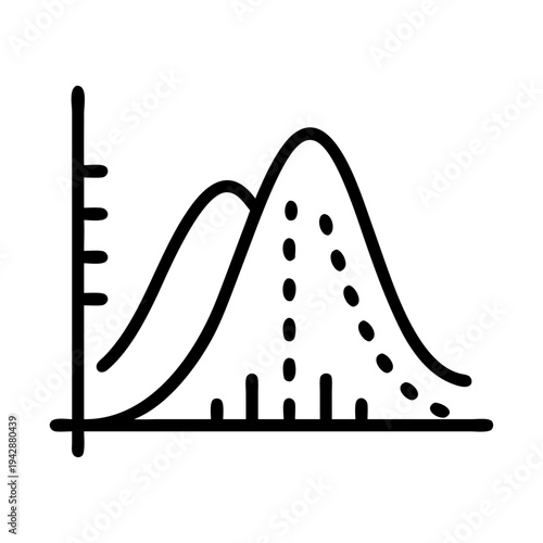 Vector bell curve graph icon, statistical analysis symbol