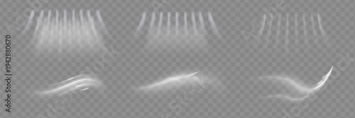 Air Flow Effect. White Wind Stream Waves Isolated on Dark Background. Fresh Breeze Waves From Conditioner Illustrations