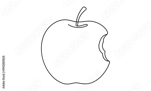 Simple line art drawing of a fresh apple with a bite taken out of it, depicting healthy eating