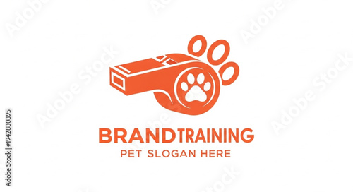 Orange whistle with a paw print inside a circle, representing pet training and brand development.