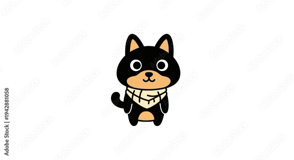 Fototapeta premium Cute cartoon dog with scarf on.