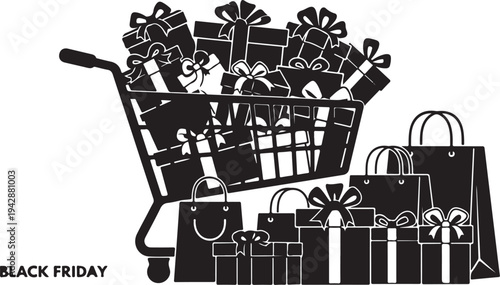 Black Friday shopping cart filled with gifts and presents