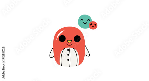 A cute cartoon penguin with thought bubbles.