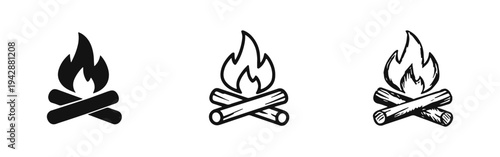Campfire Icon Set: Outdoor Bonfire, Camping, and Wilderness Adventure Symbol
