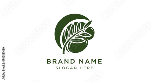 Olive branch logo design with olives and leaves, representing natural products and healthy food.