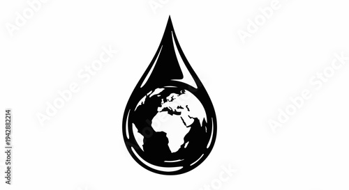 Planet Earth contained within a single drop, symbolizing global environmental impact and conservation.