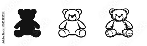 Teddy Bear Toy Icon Set: Solid, Outline, and Hand-Drawn Styles for Childhood, Comfort, and Gifts