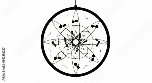 Intricate circular mandala pattern with geometric lines and dots on a white background