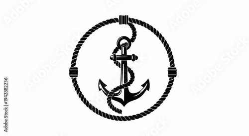 Classic nautical anchor symbol encircled by rope on a clean white background