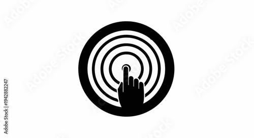 Finger touching a target in a concentric circle icon symbolizing focus and accuracy.