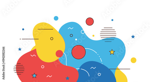 Vibrant abstract illustration of colorful shapes and patterns floating in a creative digital artwork environment.