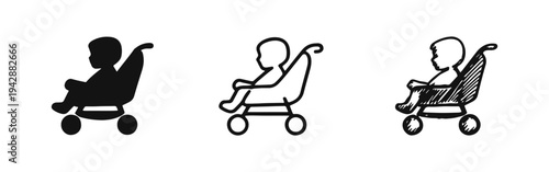 Baby in a stroller icon set.