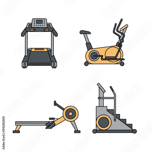Set of Fitness Equipment Icons Illustration.