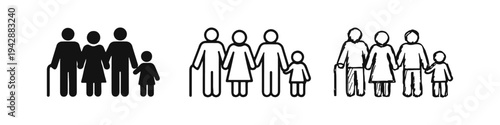 Multi-generational family icon set.